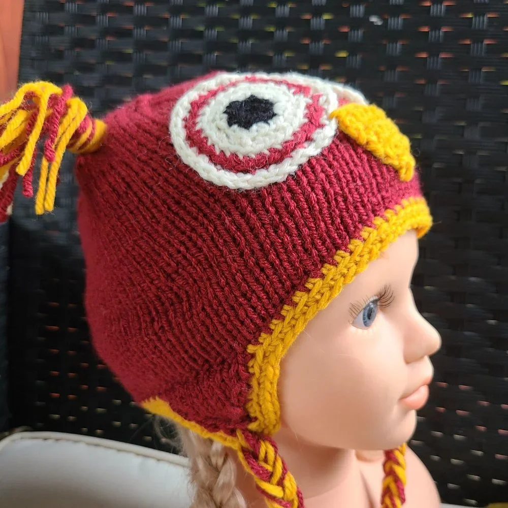 Kids Handmade Knit Crochet Owl Hat with earflaps Size 6-12 MONTHS